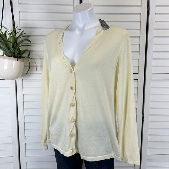 New Talbots Yellow Silk Cotton Button Cardigan Sweater Thin Knit Plus 1X Petite - Picture 1 of 8